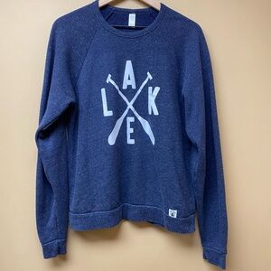 Lake Graphic Fleece Sweatshirt Navy Blue Crossed Paddles EUC Camping Boating 🛶